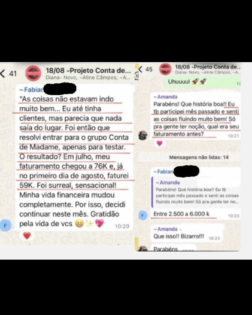 Depoimento sobre faturamento de 76K e 59K